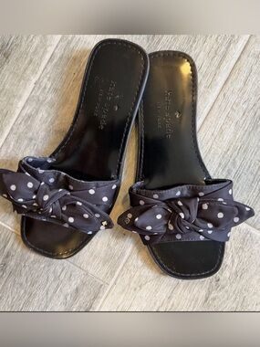 Kate Spade New York Polka Dot Bow Slide Sandals Women's Size 5B Black White
